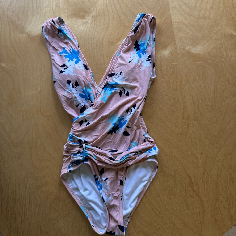 Vince Camuto Belted Floral Low Cut One Piece Swimsuit